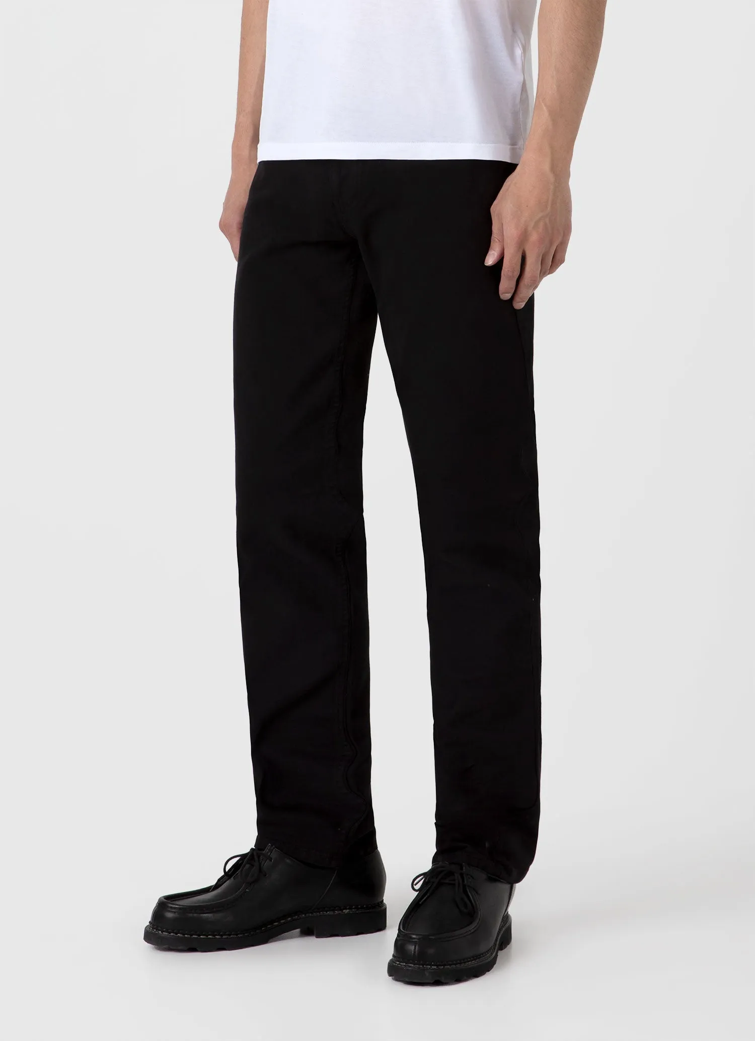 Men's Cotton Drill 5 Pocket Trouser in Black Sunspel