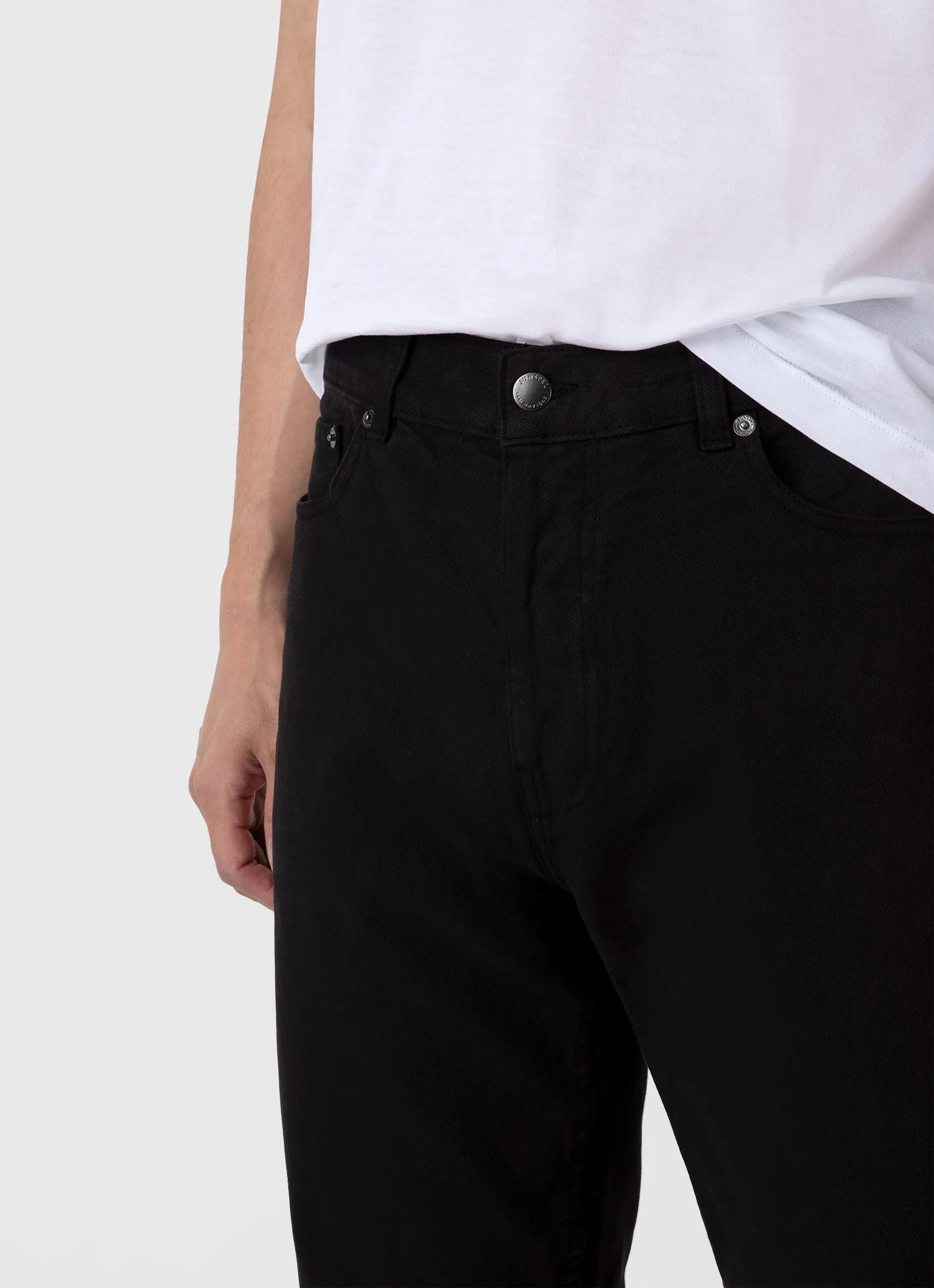 Men's Cotton Drill 5 Pocket Trouser in Black Sunspel