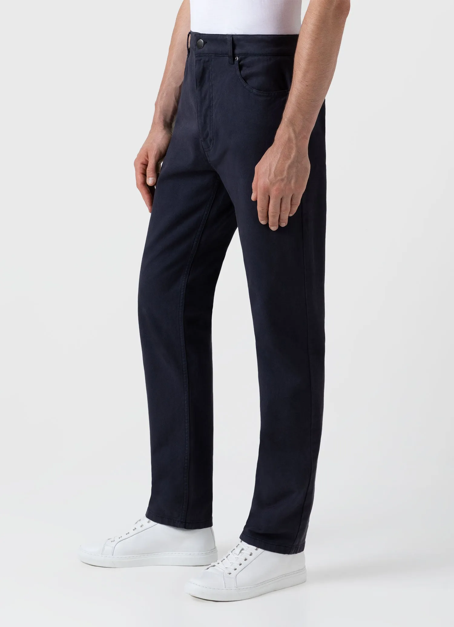 Men's Cotton Drill 5 Pocket Trouser in Navy Sunspel