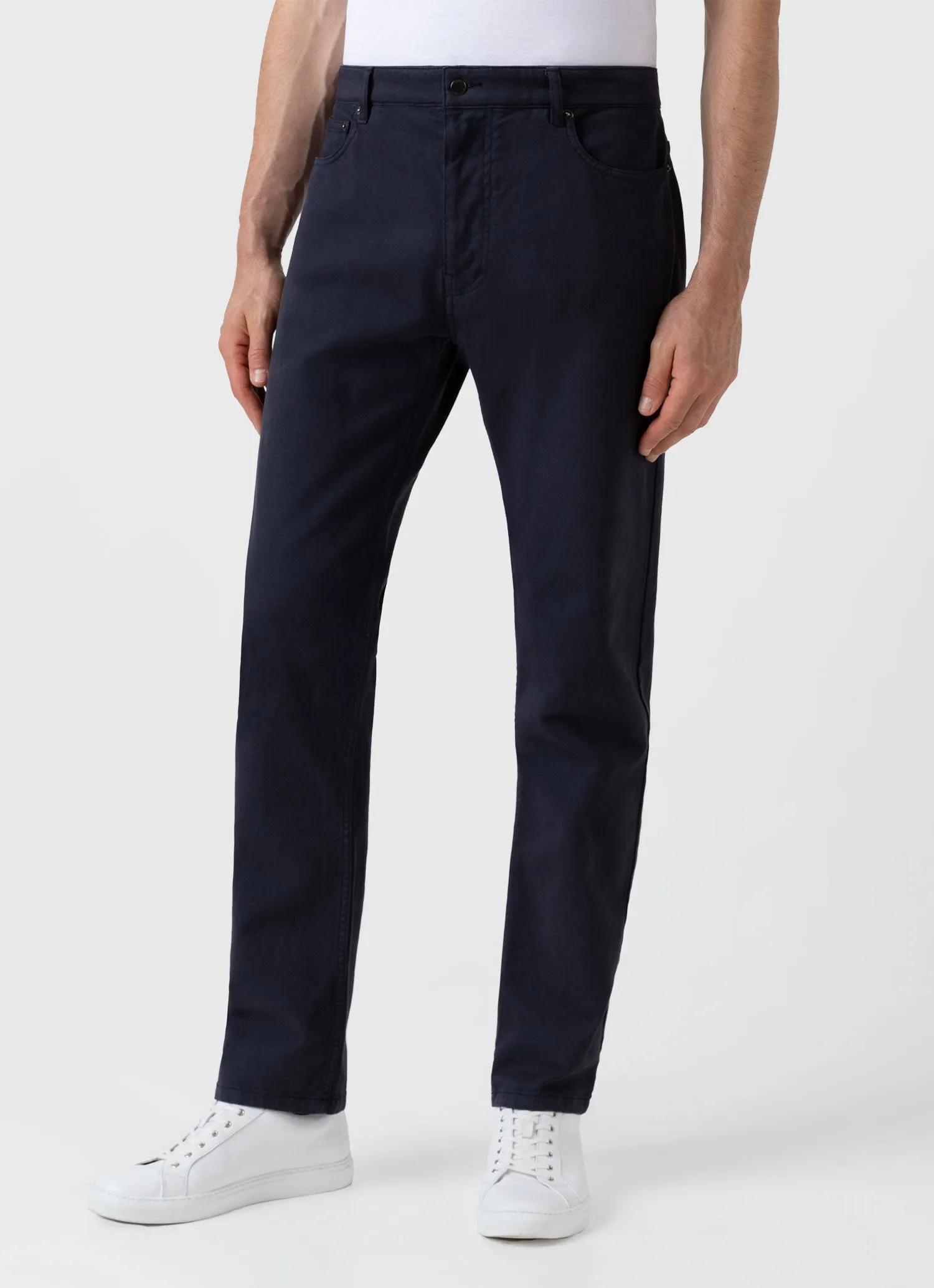 Men's Cotton Drill 5 Pocket Trouser in Navy Sunspel