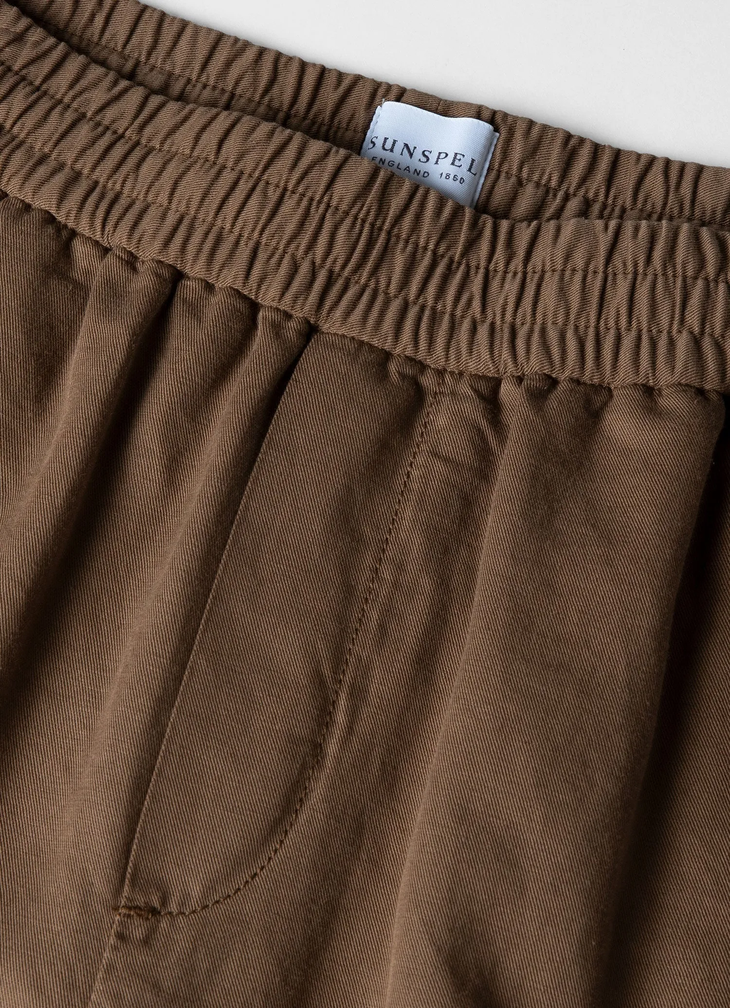 Men's Cotton Linen Drawstring Trouser in Dark Tan Sunspel
