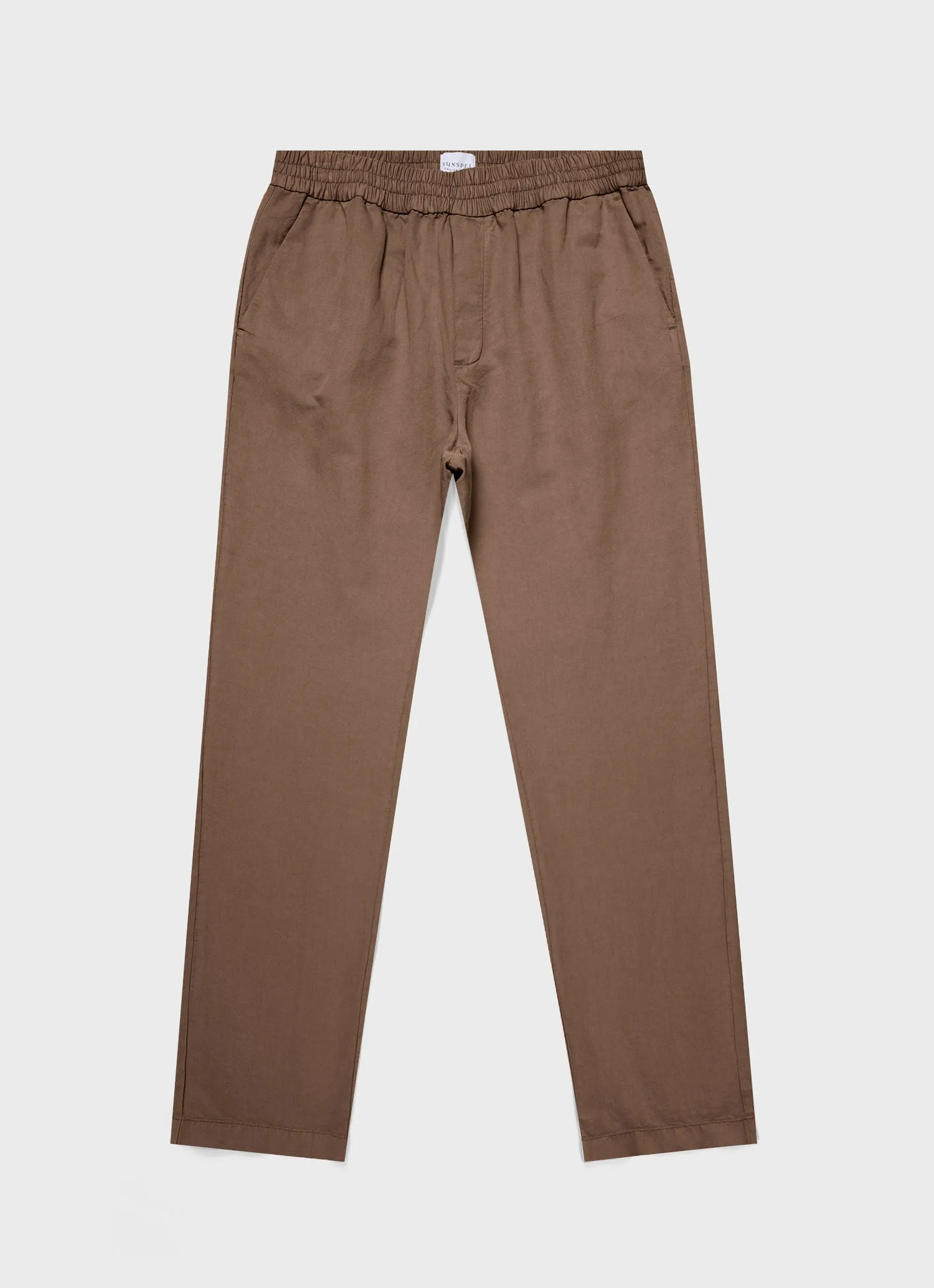 Men's Cotton Linen Drawstring Trouser in Dark Tan Sunspel