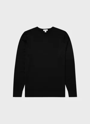 Men's Extra-Fine Merino Crew Neck in Black Sunspel