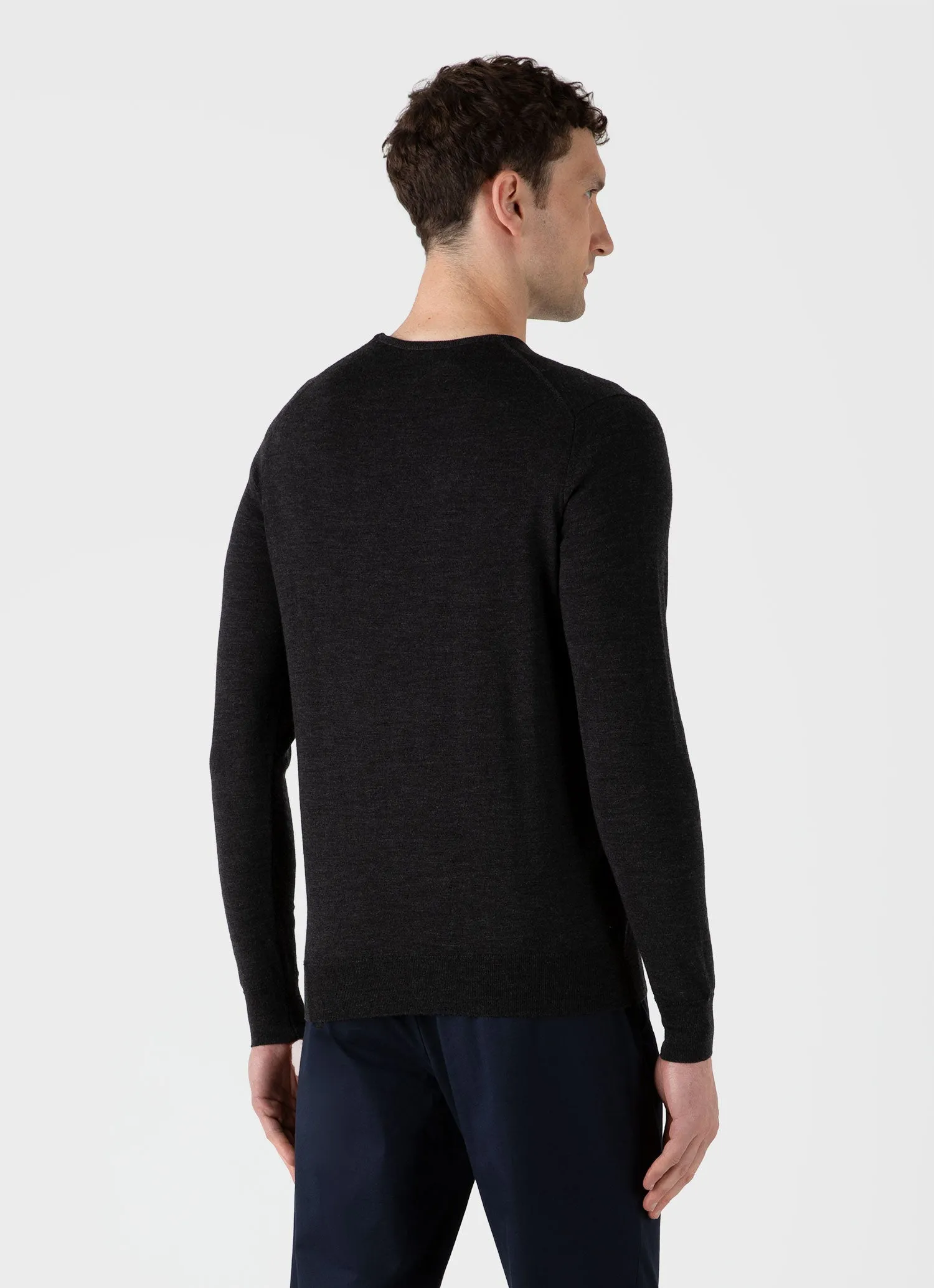 Men's Extra-Fine Merino Crew Neck in Charcoal Melange Sunspel