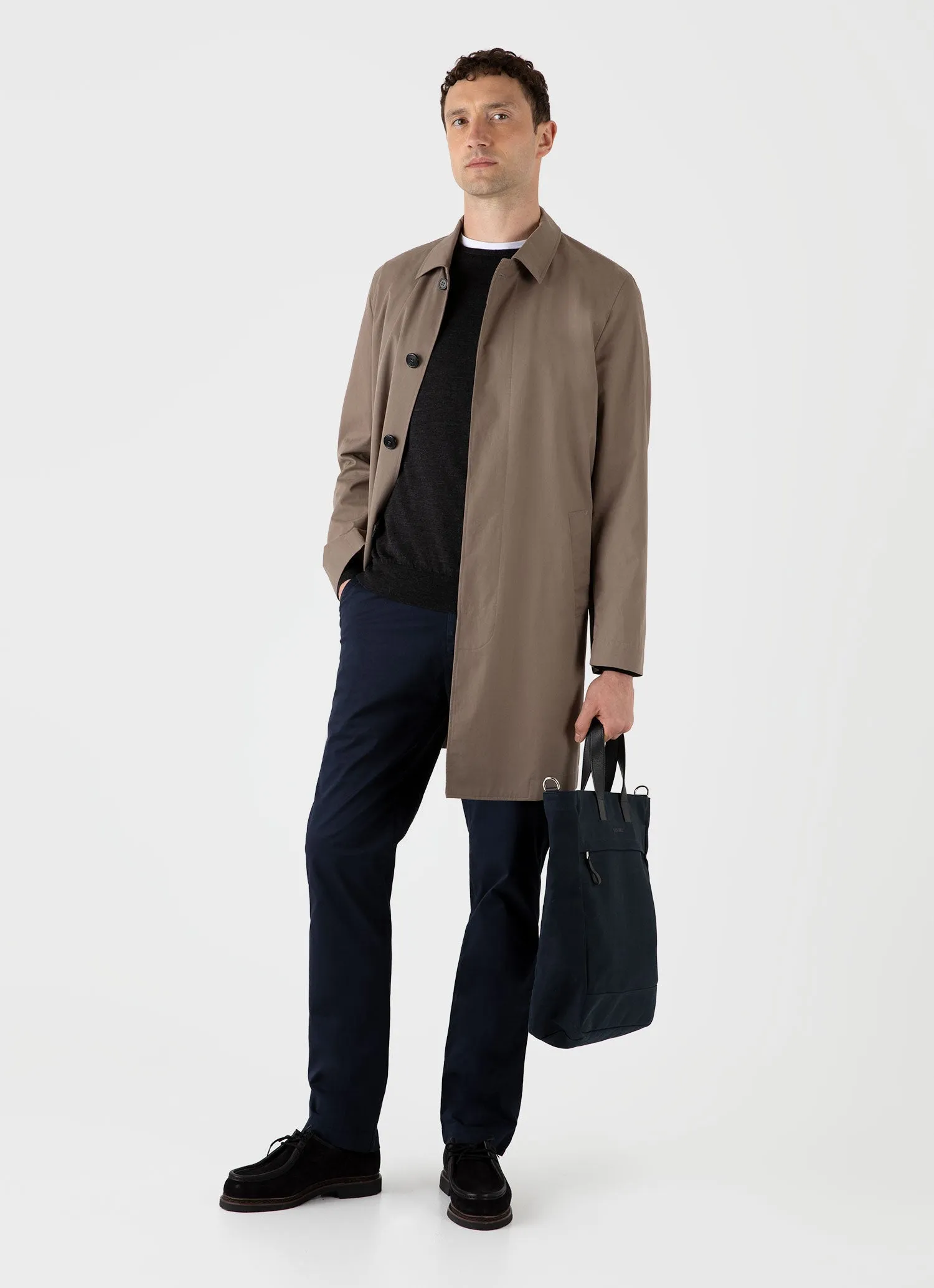 Men's Extra-Fine Merino Crew Neck in Charcoal Melange Sunspel