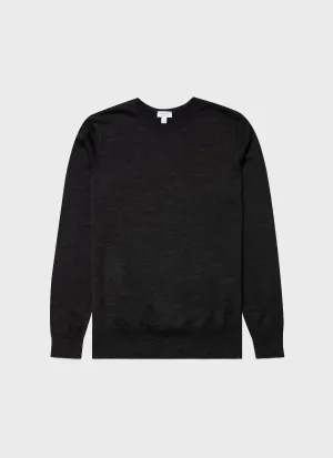 Men's Extra-Fine Merino Crew Neck in Charcoal Melange Sunspel