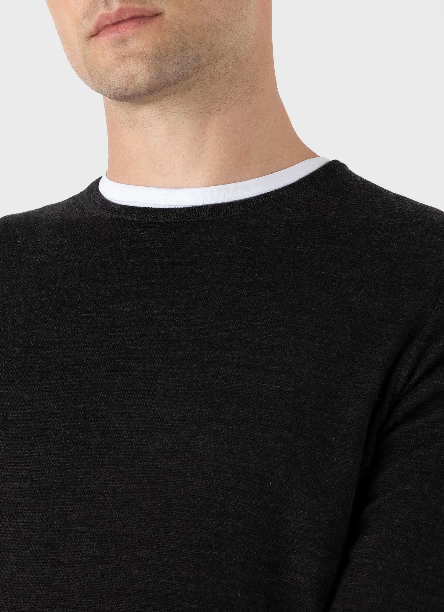 Men's Extra-Fine Merino Crew Neck in Charcoal Melange Sunspel
