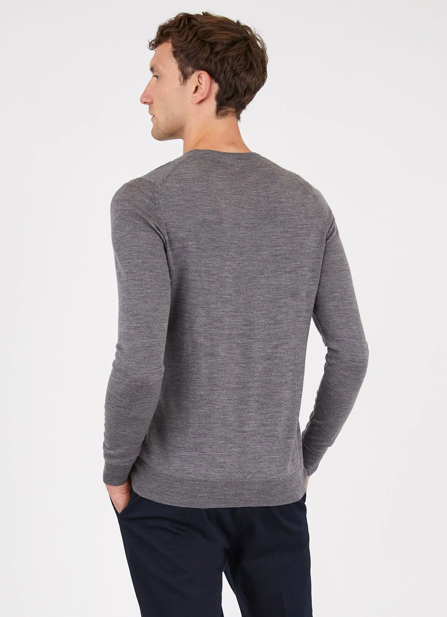 Men's Extra-Fine Merino Crew Neck in Grey Melange Sunspel