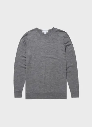 Men's Extra-Fine Merino Crew Neck in Grey Melange Sunspel