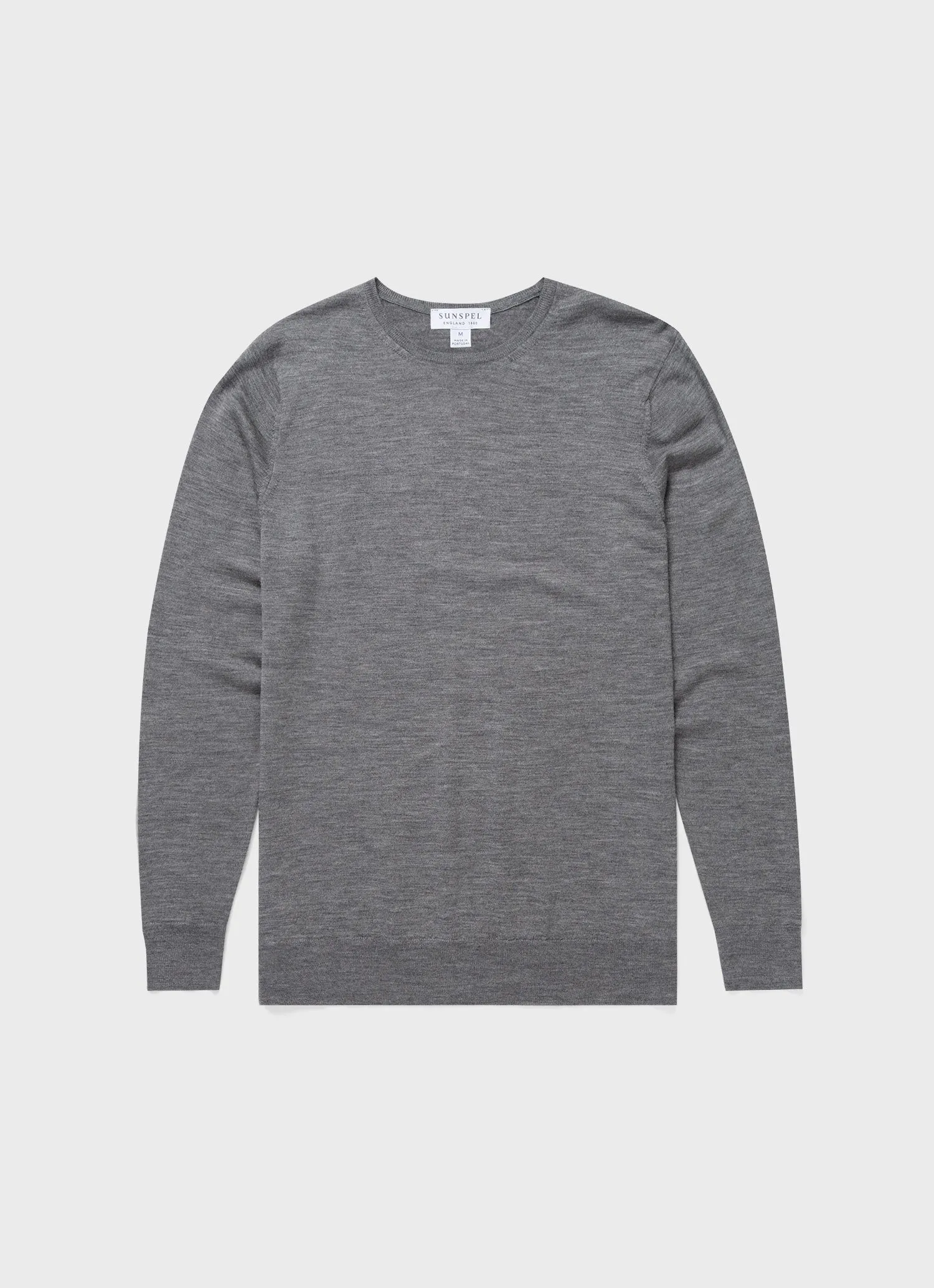 Men's Extra-Fine Merino Crew Neck in Grey Melange Sunspel