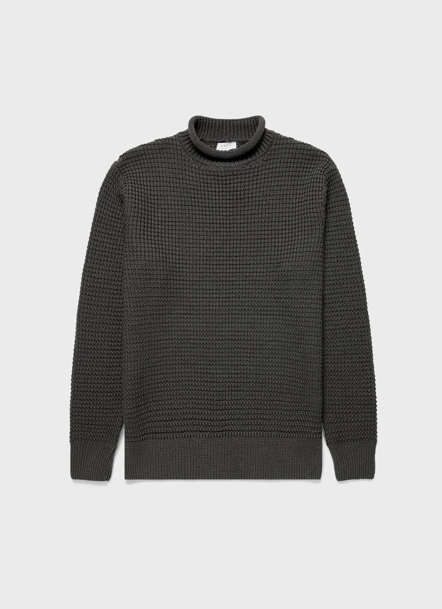 Men's Merino Fisherman Jumper in Khaki Sunspel