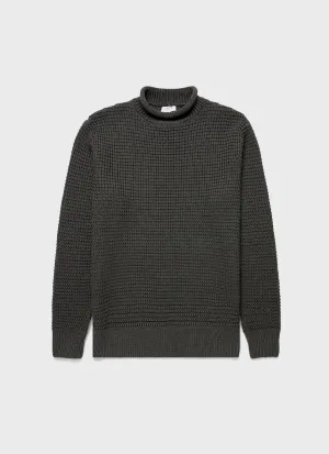 Men's Merino Fisherman Jumper in Khaki Sunspel