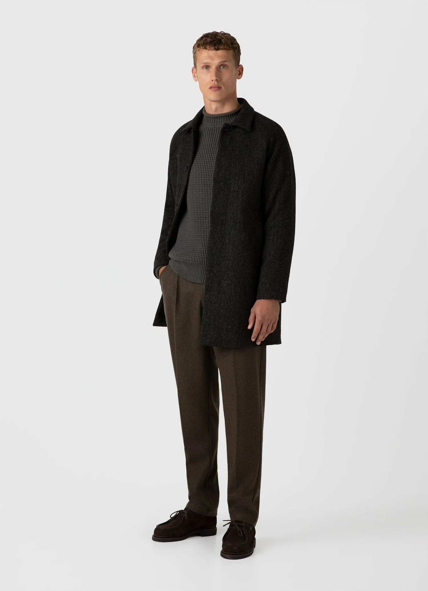 Men's Merino Fisherman Jumper in Khaki Sunspel