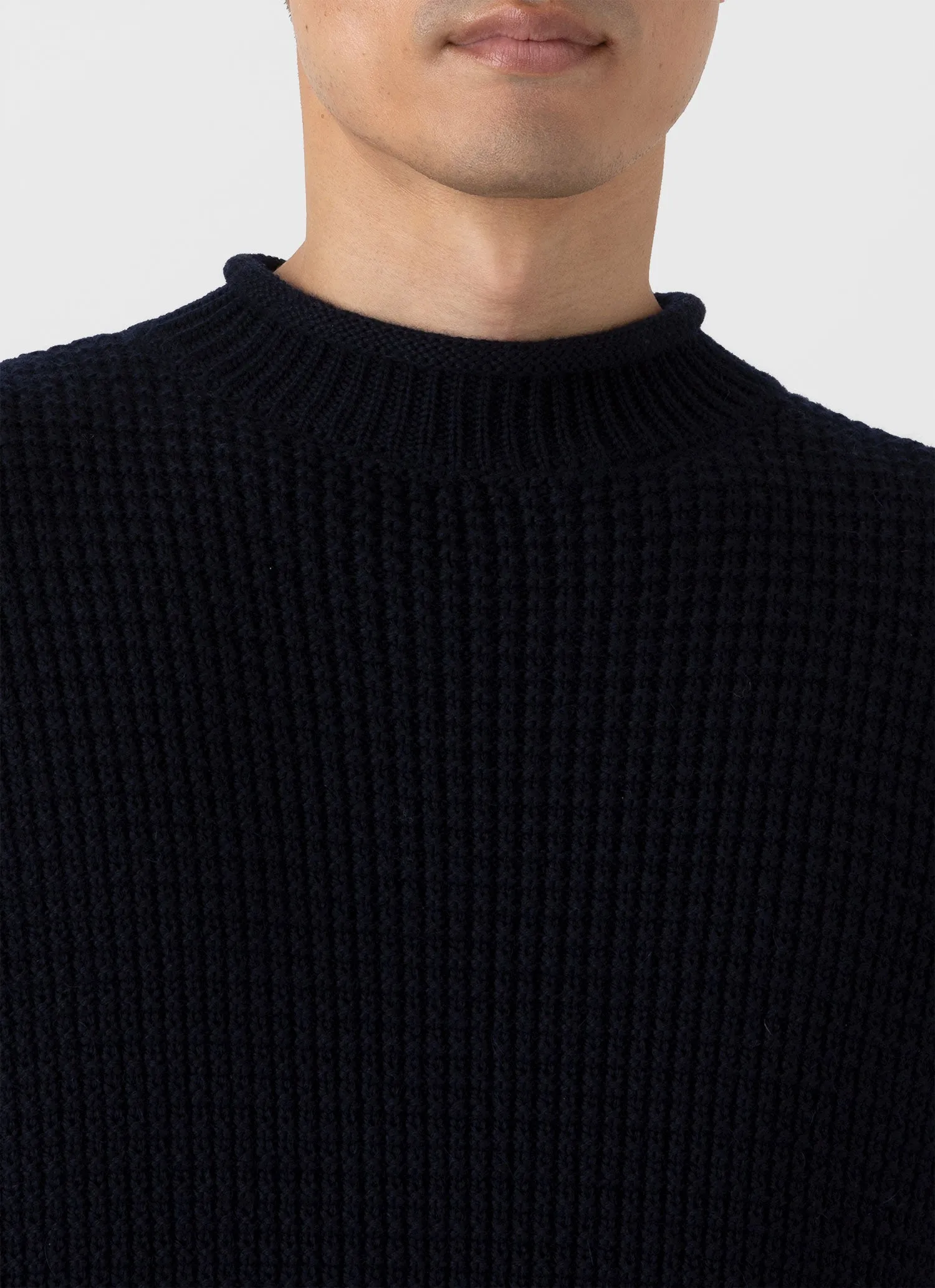 Men's Merino Fisherman Jumper in Navy Sunspel