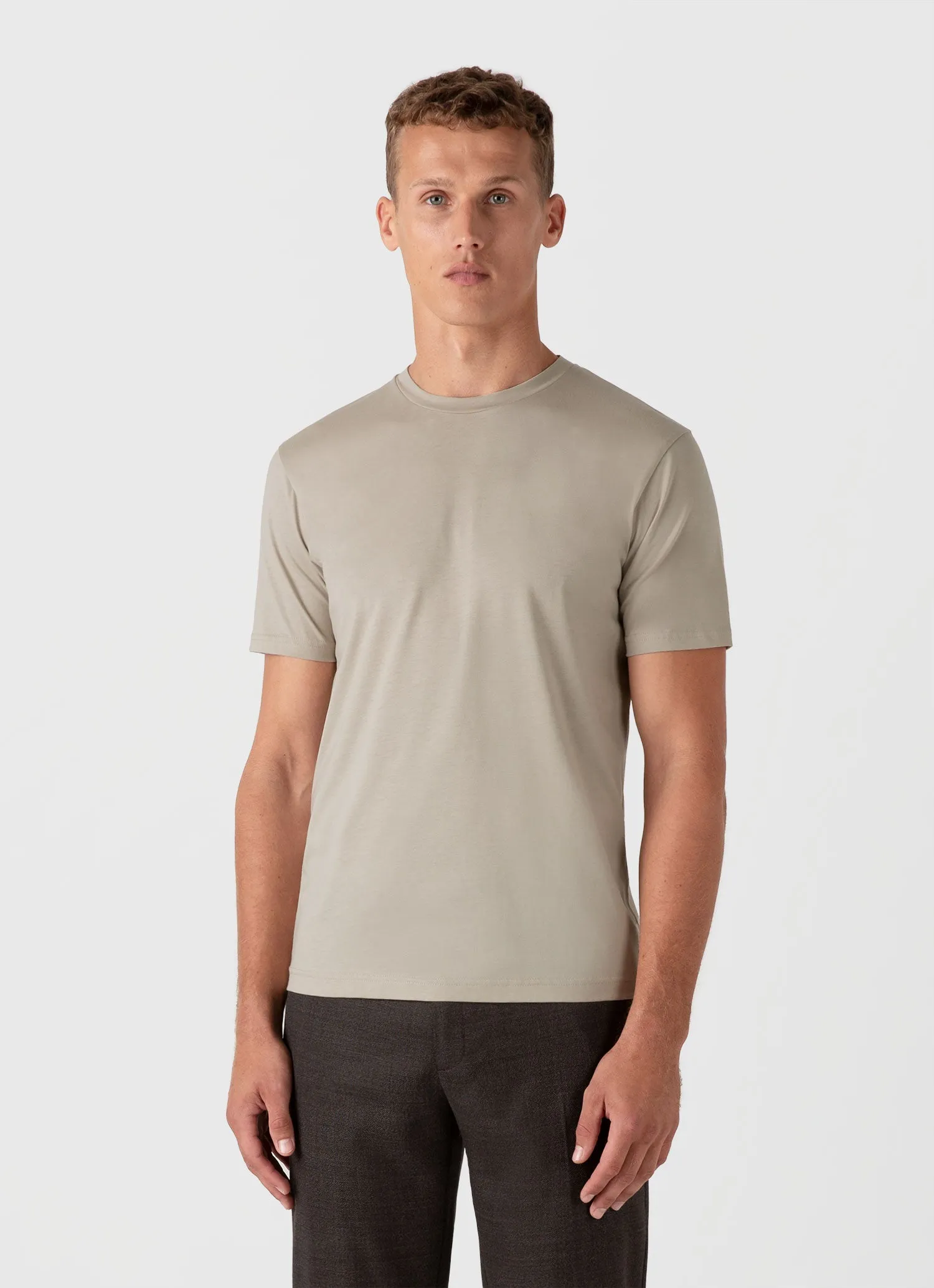 Men's Riviera Midweight T-shirt in Ash Grey Sunspel