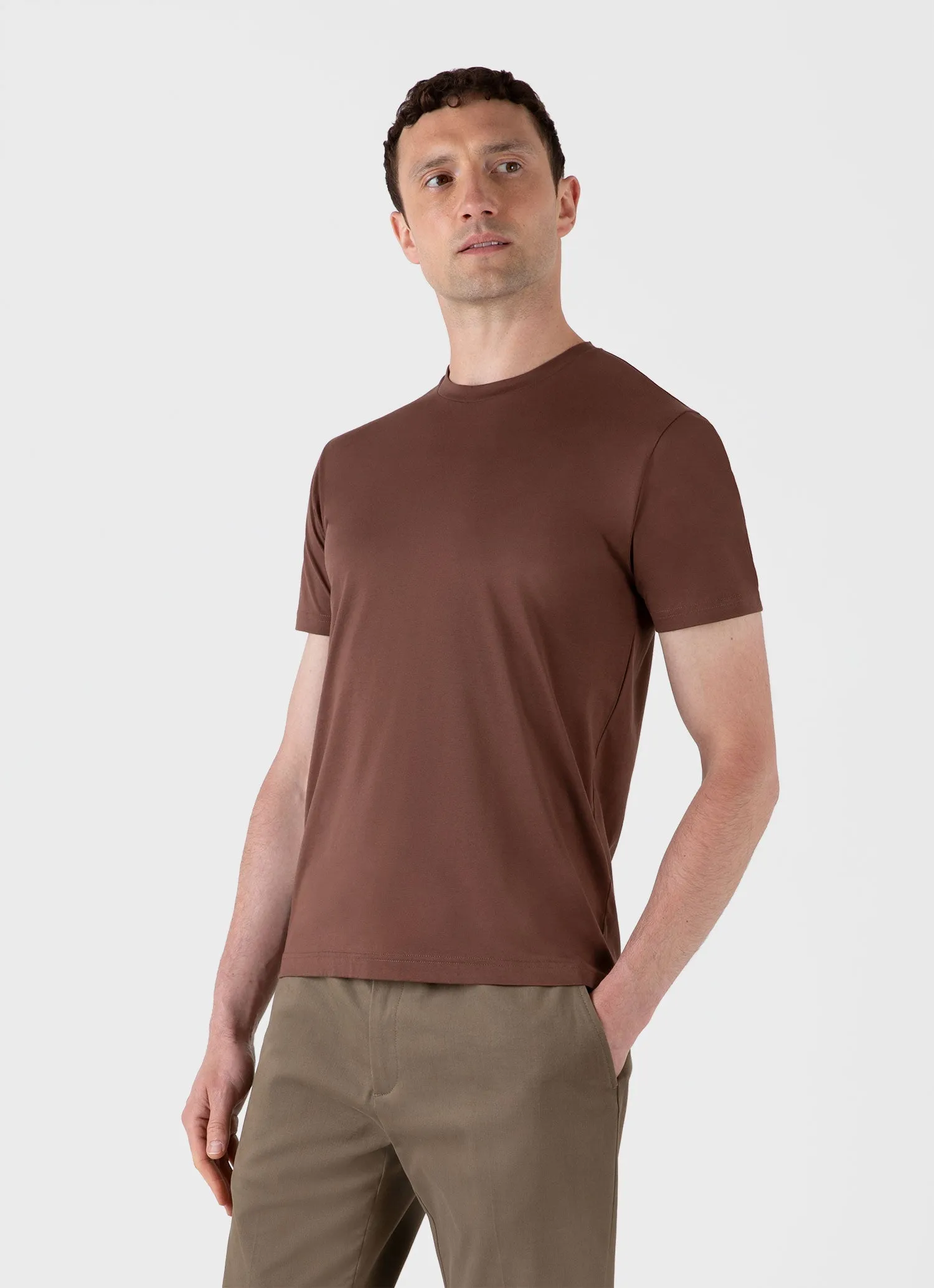 Men's Riviera Midweight T-shirt in Cocoa Brown Sunspel
