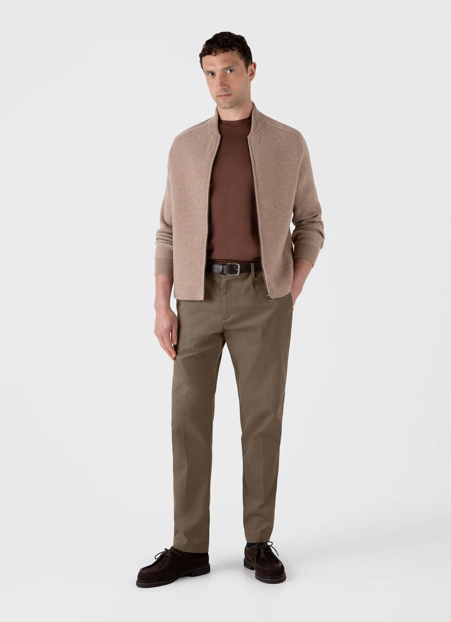 Men's Riviera Midweight T-shirt in Cocoa Brown Sunspel