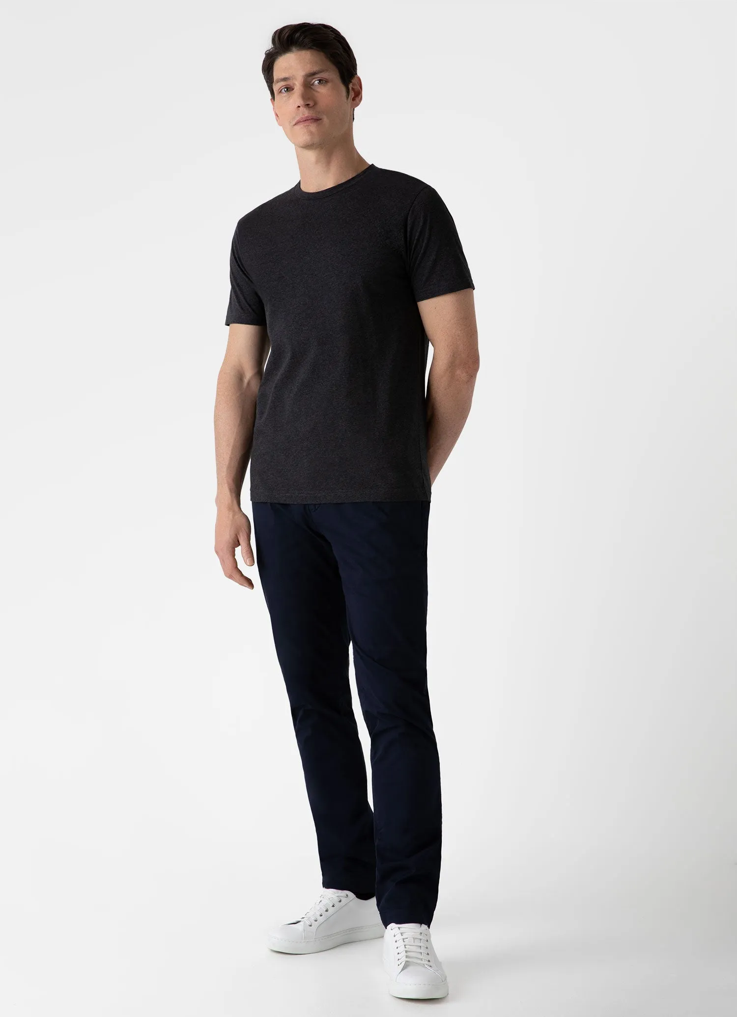 Men's Riviera T-shirt in Charcoal Melange Sunspel