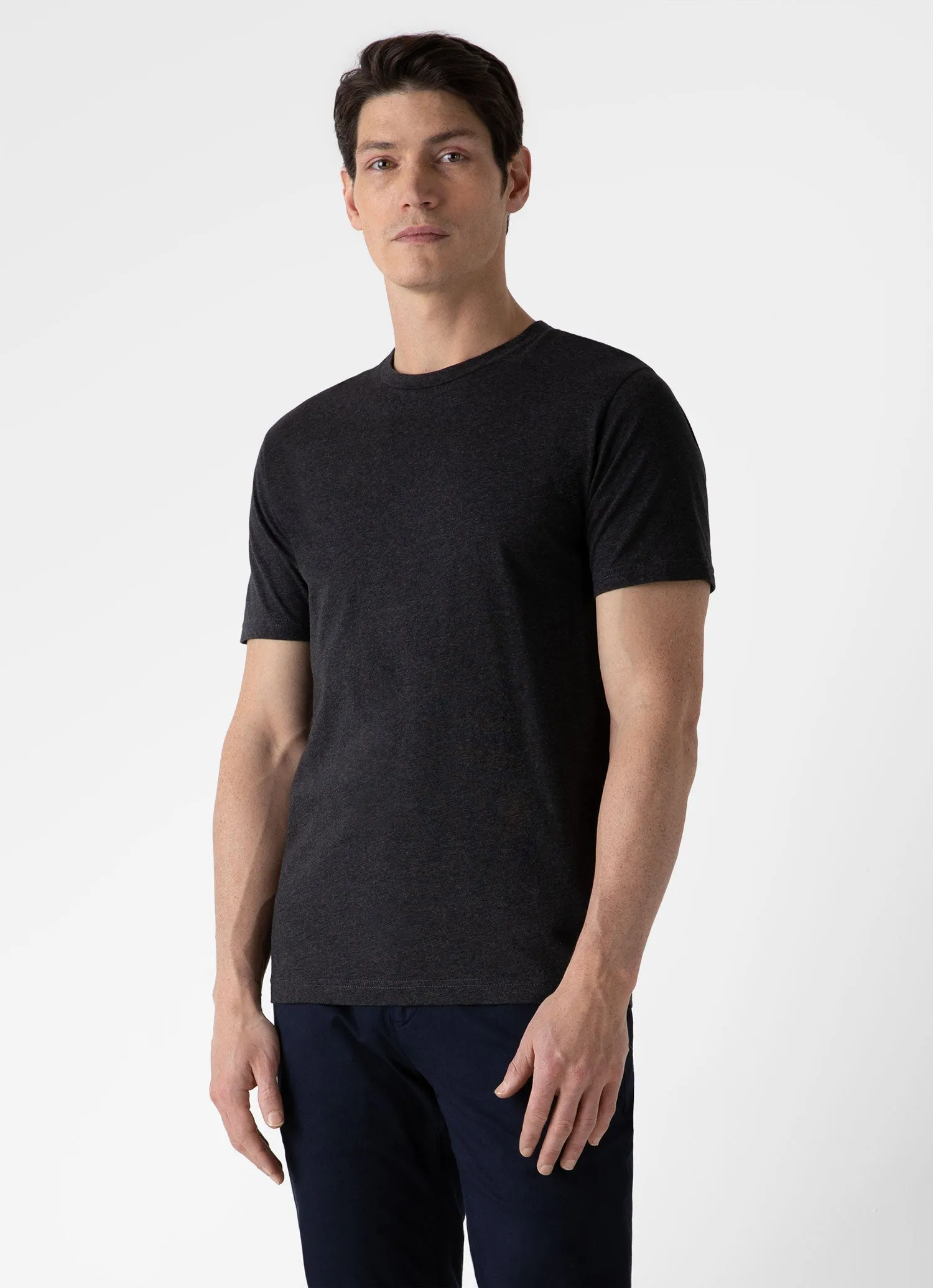Men's Riviera T-shirt in Charcoal Melange Sunspel