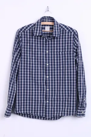Merona Mens S Casual Shirt Check Navy Cotton Top
