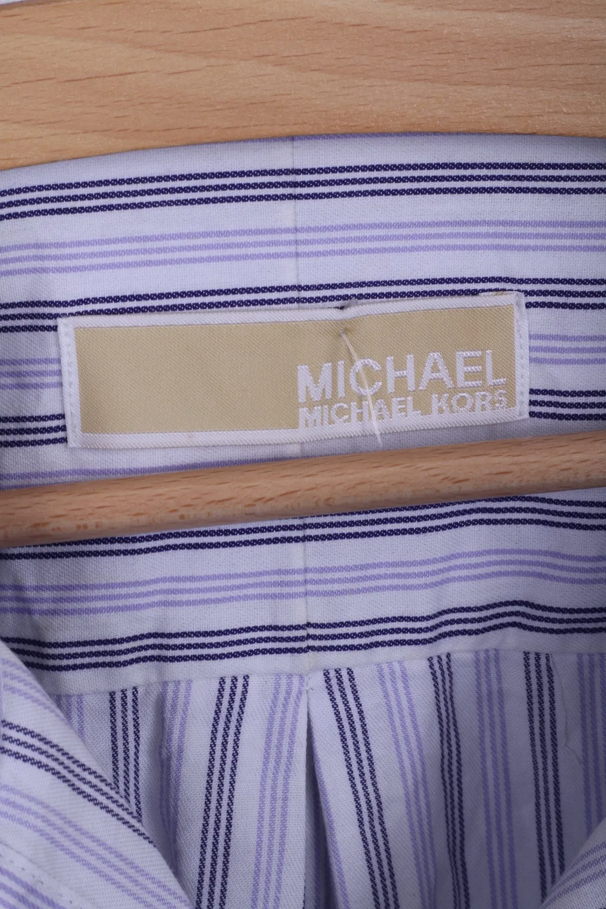 Michael Kors Mens 16.5 34/36 XL Casual Shirt Striped Cotton White Long Sleeve