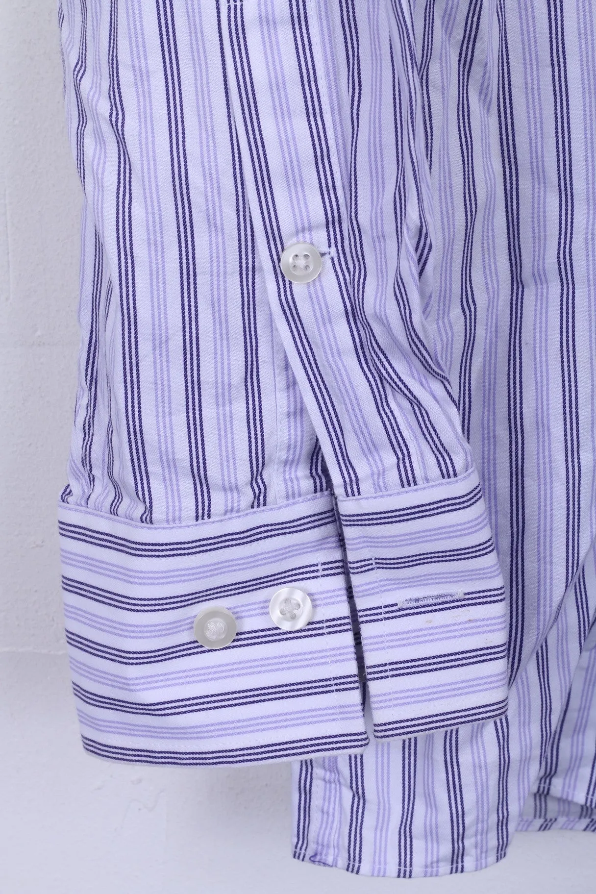 Michael Kors Mens 16.5 34/36 XL Casual Shirt Striped Cotton White Long Sleeve