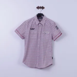 Mills Brothers Mens XL (M) Casual Shirt Red Check Cotton X18 Vintage Apparel Short Sleeve