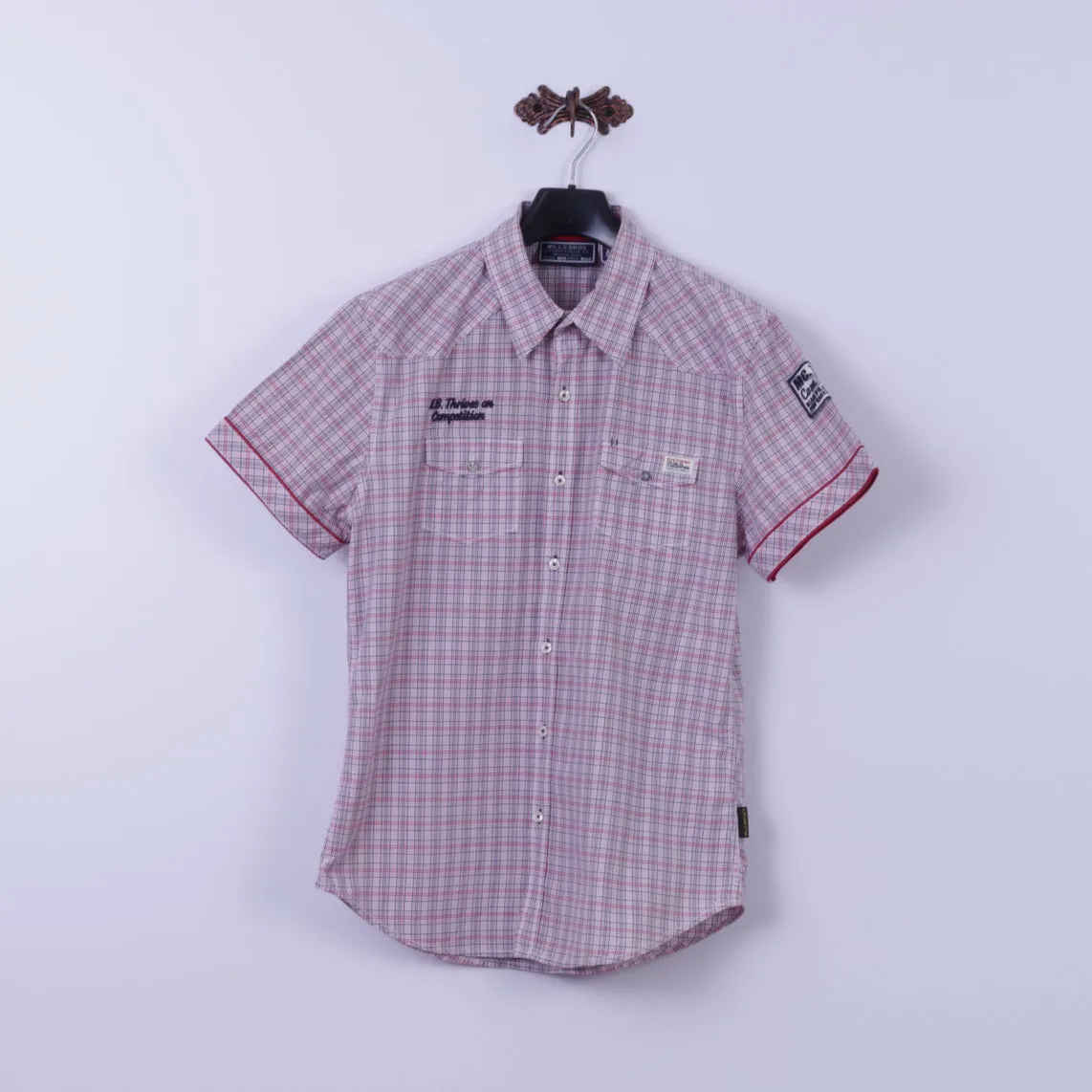 Mills Brothers Mens XL (M) Casual Shirt Red Check Cotton X18 Vintage Apparel Short Sleeve