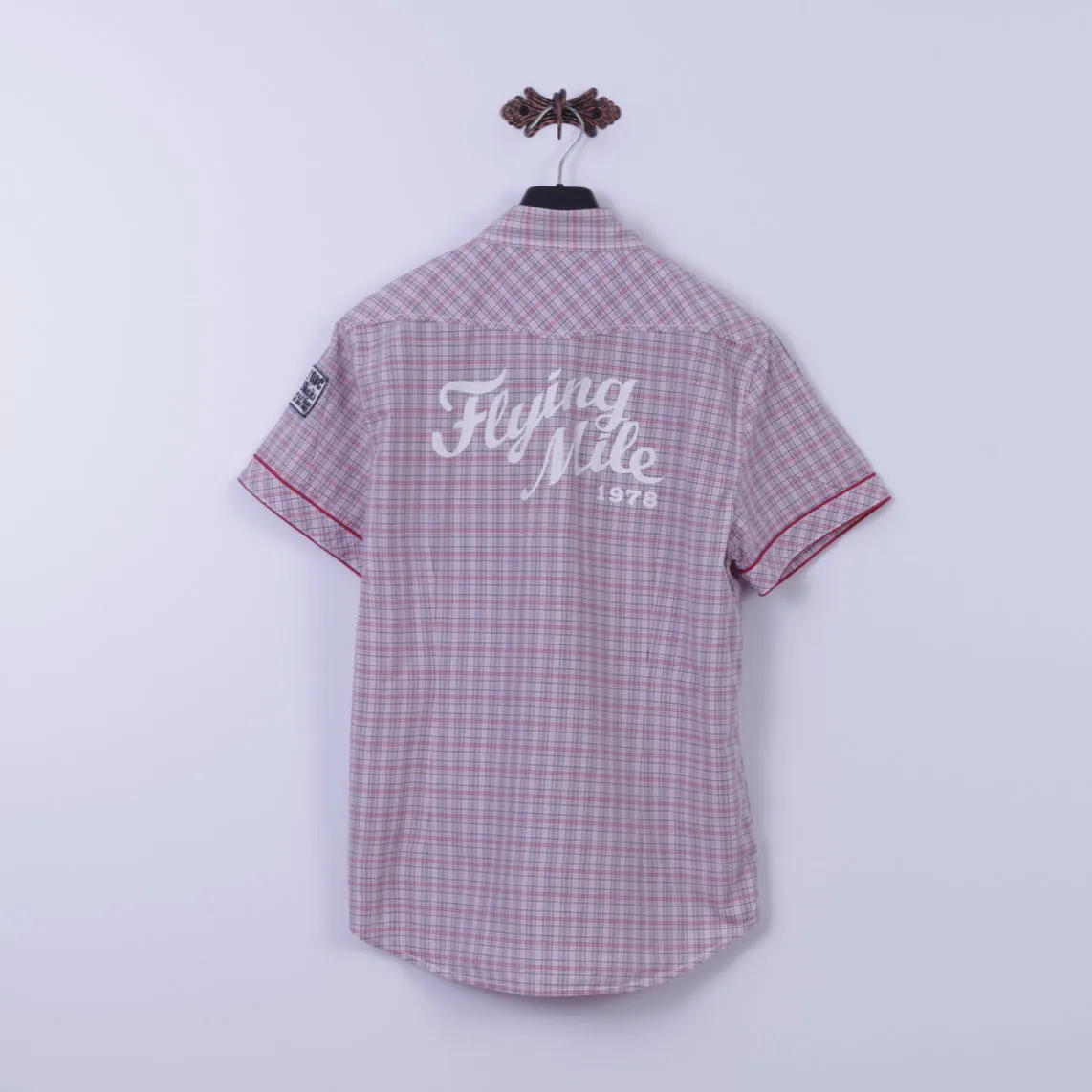 Mills Brothers Mens XL (M) Casual Shirt Red Check Cotton X18 Vintage Apparel Short Sleeve