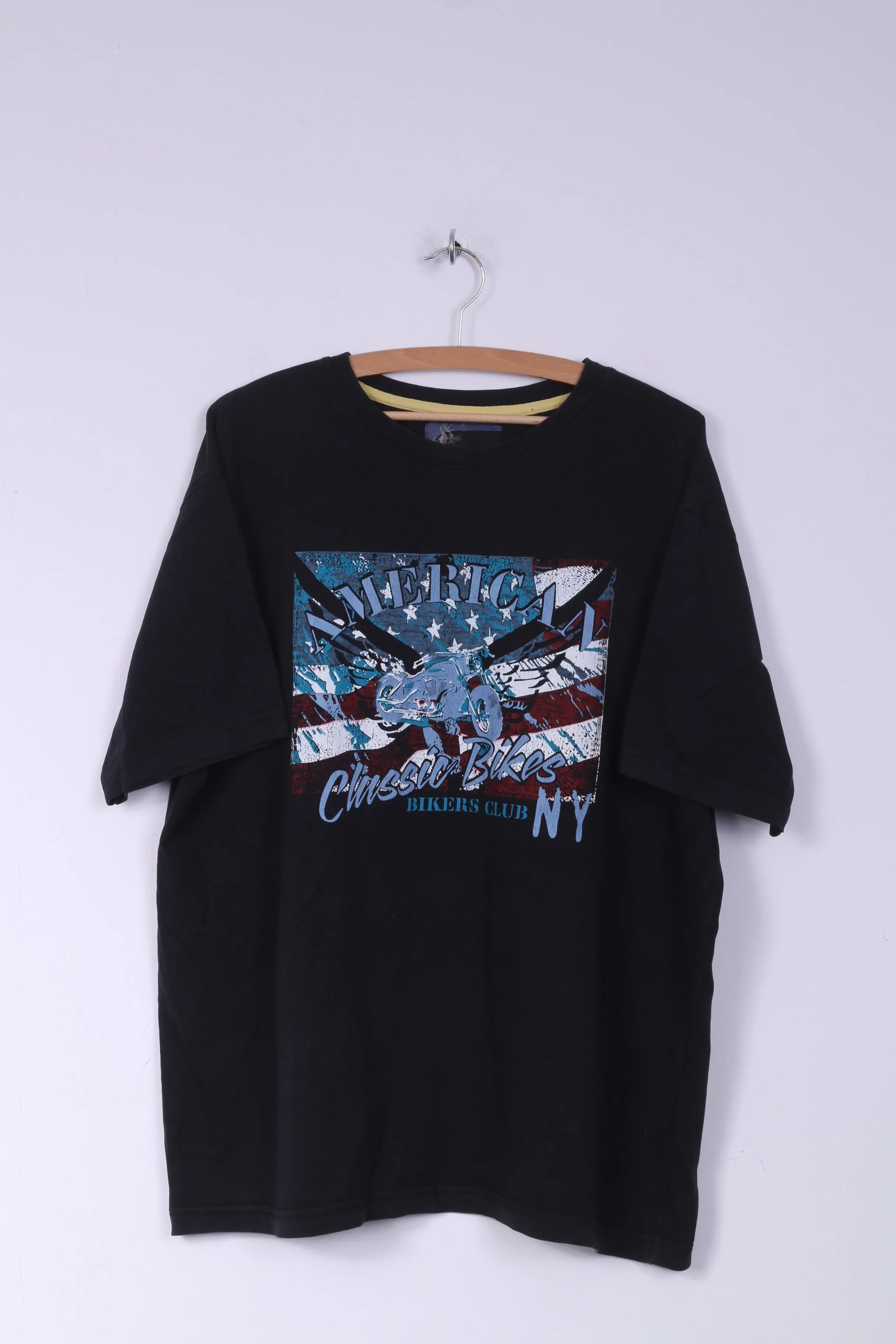 Moto Shop Freedom Mens XL Shirt Graphic Classic Bikers Club Navy Cotton