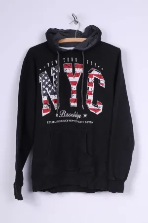 Much More Mens M Sweatshirt Black Hooded Graphic NYC Brooklyn Cotton Jumper
