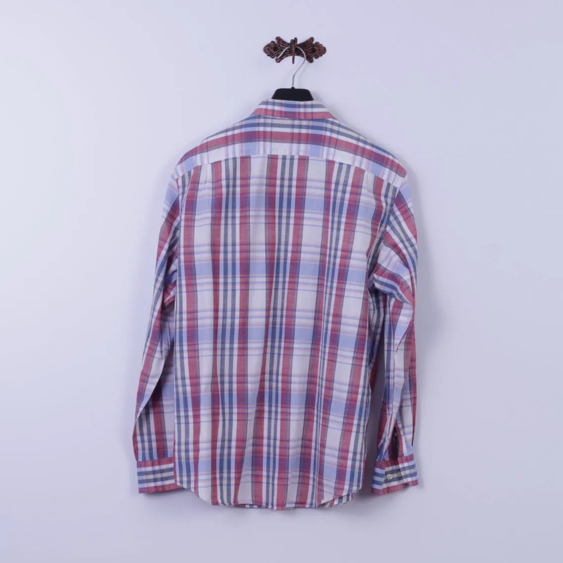 Nautica Mens L Casual Shirt Blue Check Heritage Fit 100% Cotton Long Sleeve