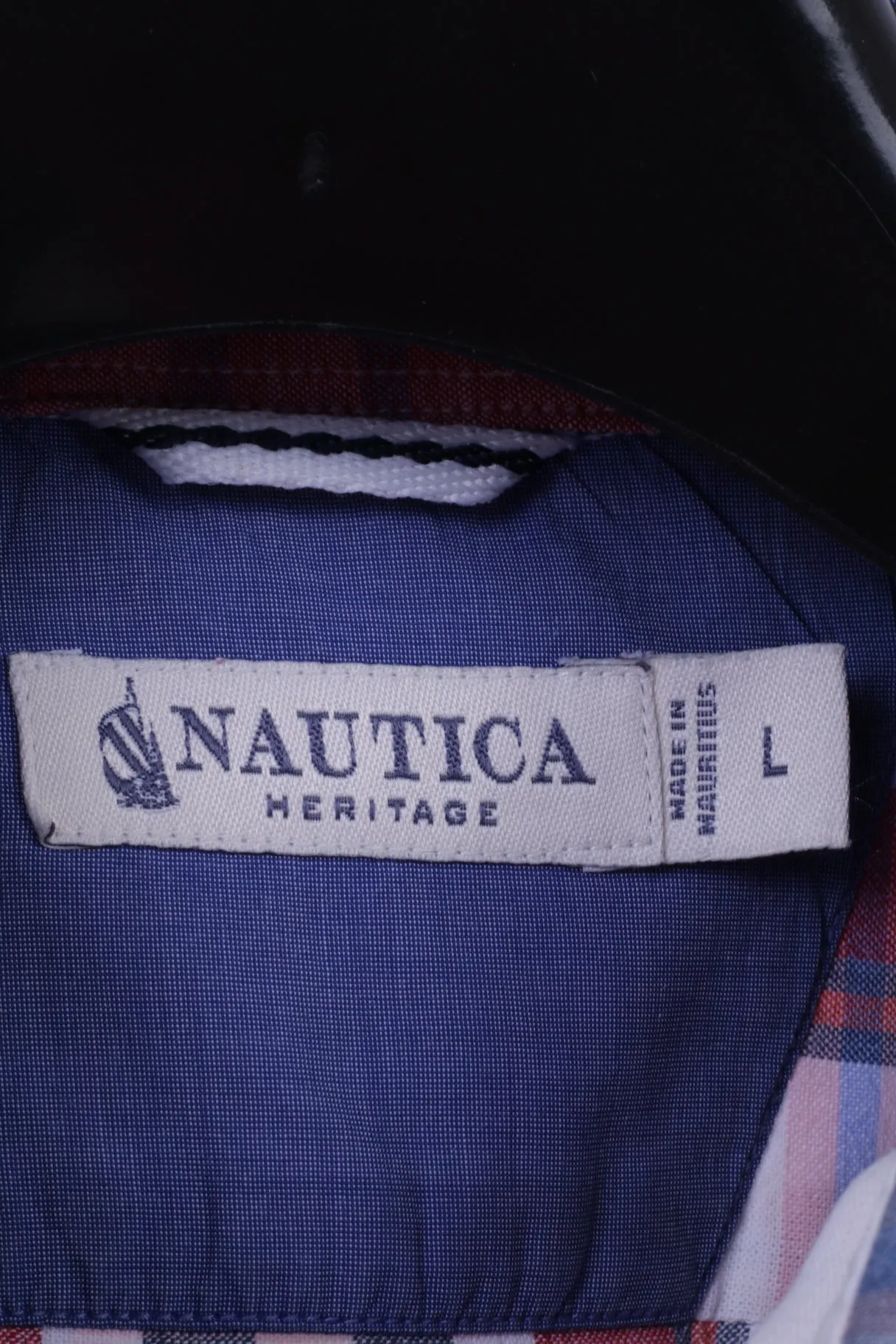 Nautica Mens L Casual Shirt Blue Check Heritage Fit 100% Cotton Long Sleeve
