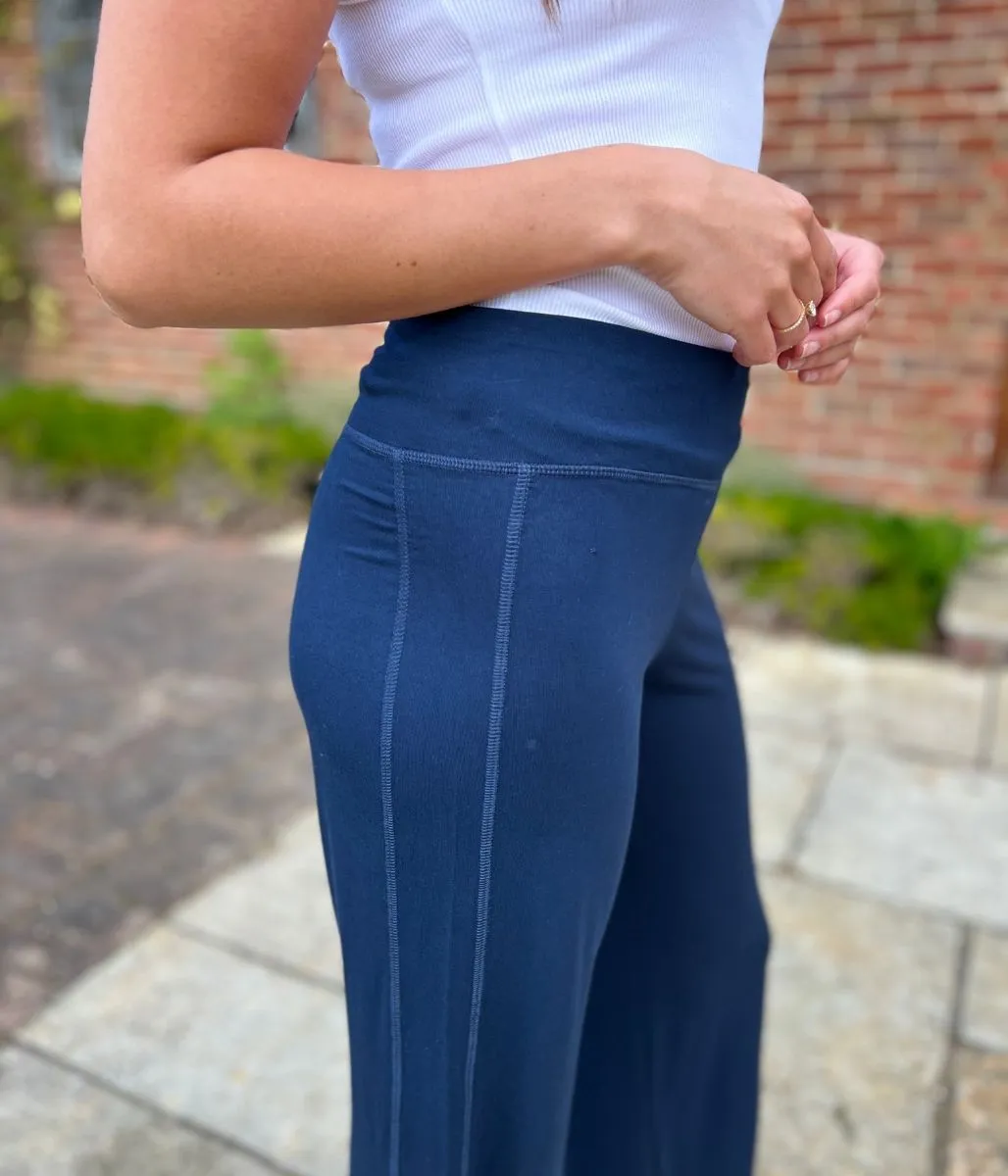 Navy Soft Touch Wide Leg Trousers