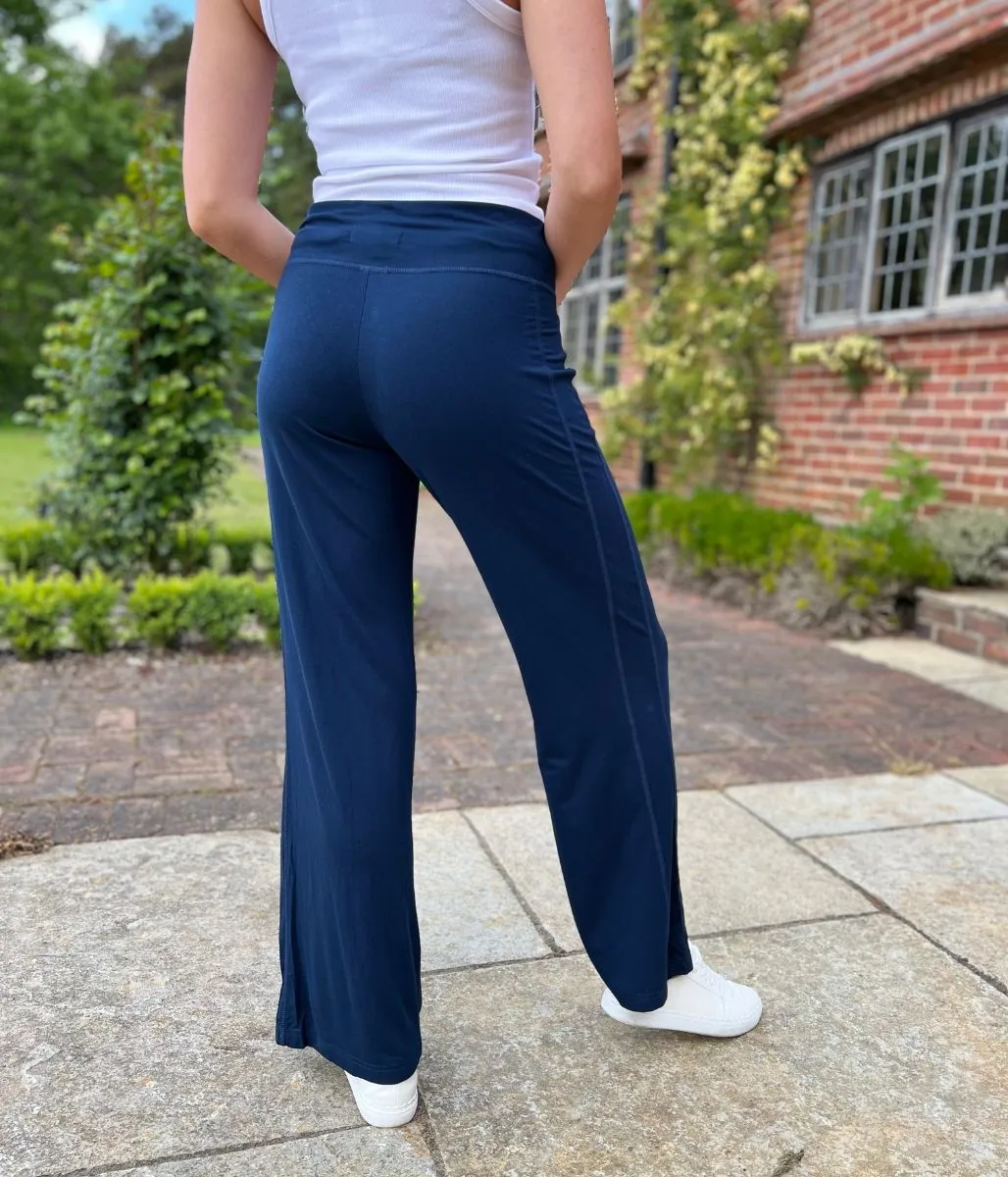 Navy Soft Touch Wide Leg Trousers