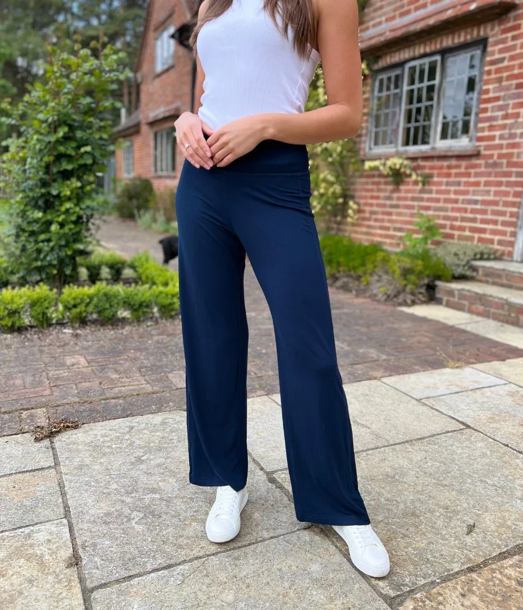 Navy Soft Touch Wide Leg Trousers