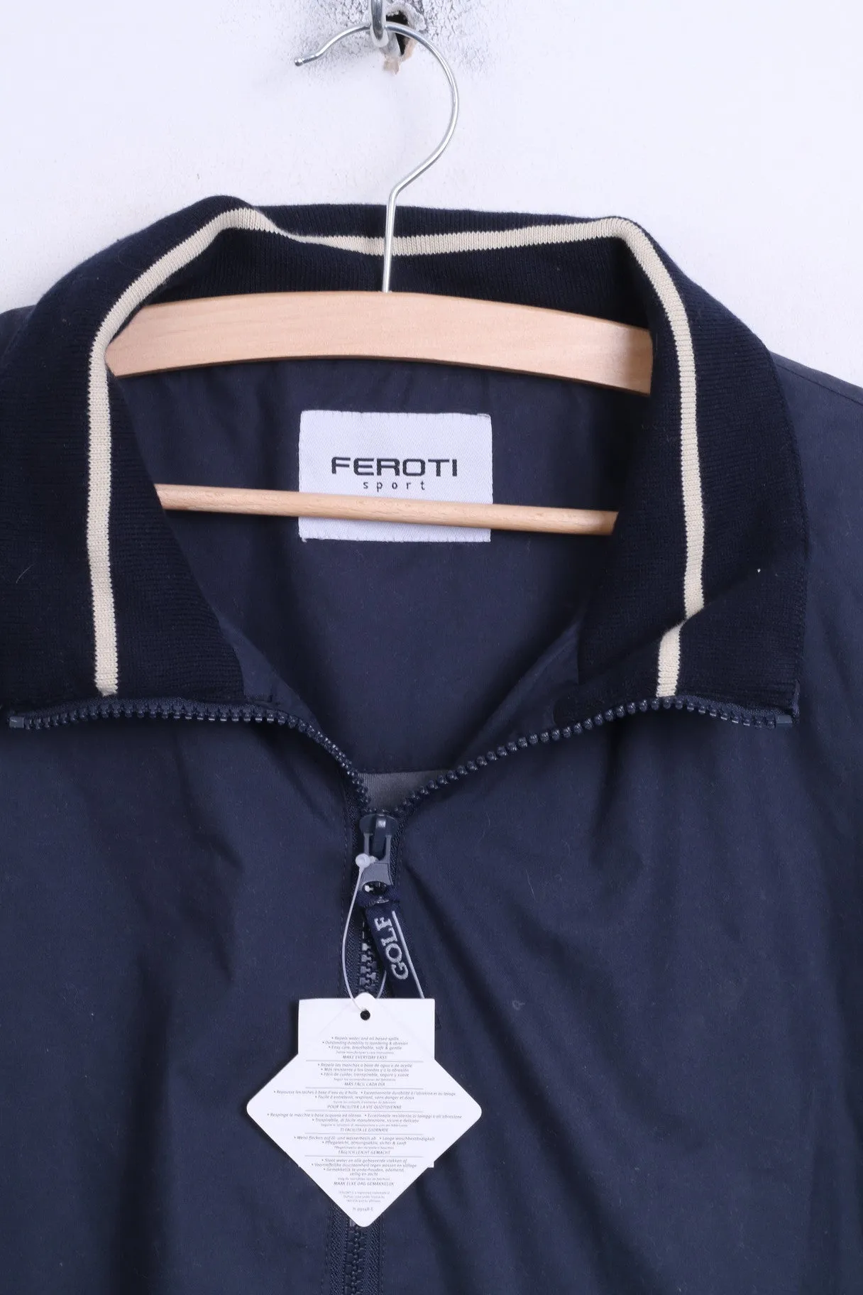 New FROTI Sport Mens XL Track Top Jacket Navy Zip Neck Teflon