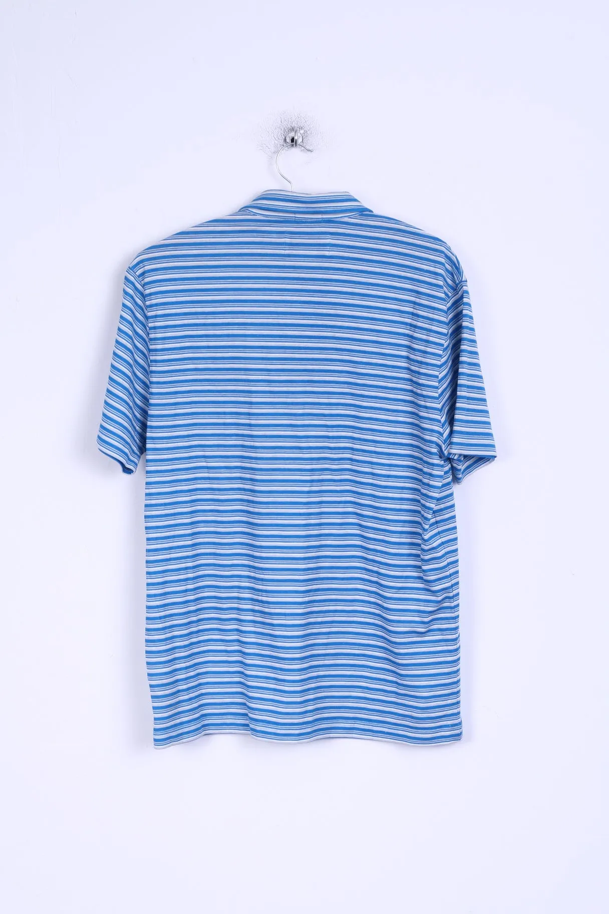 New Penguin Mens L Polo Shirt Cotton Blue Striped Heritage Slim Fit Stretch