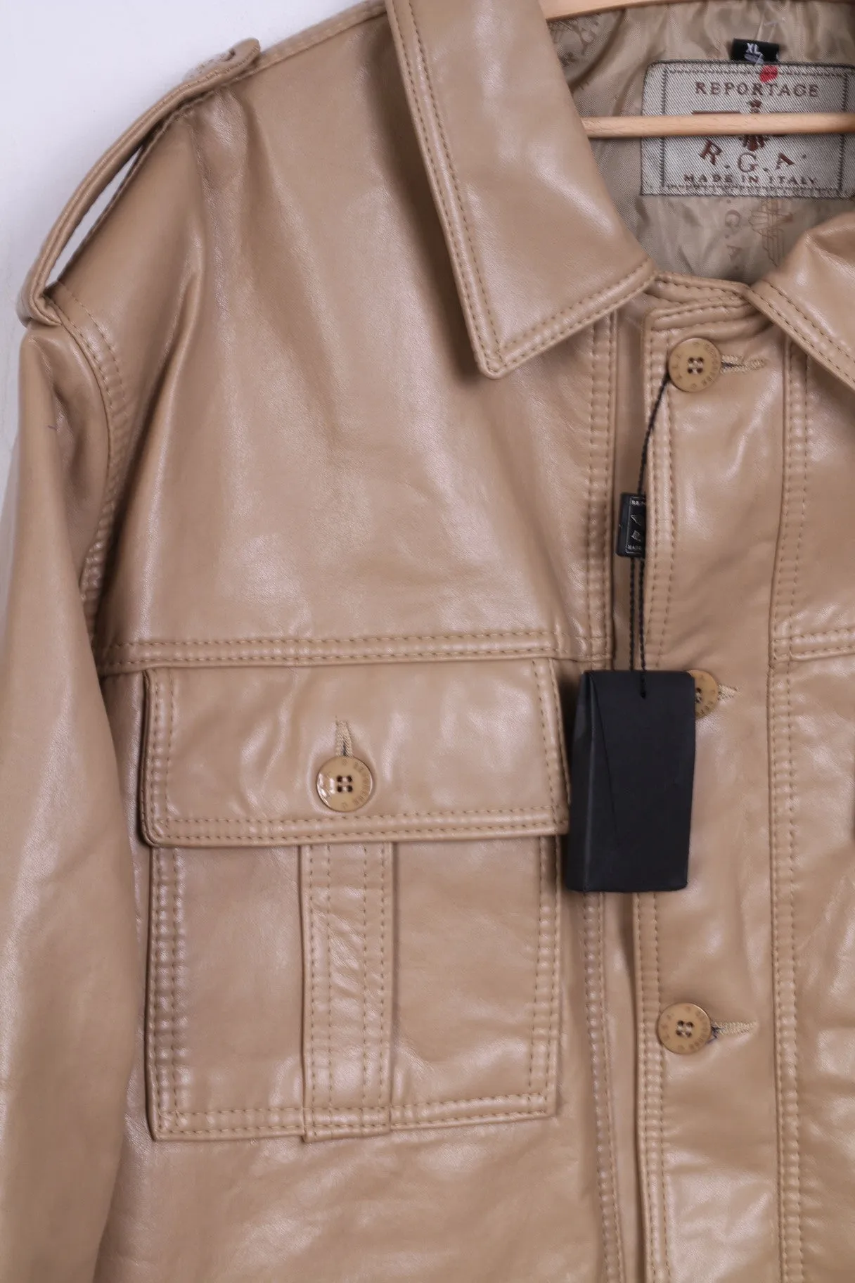 New Reportage RGA Mens XL Jacket Camel Single Breasted Italy