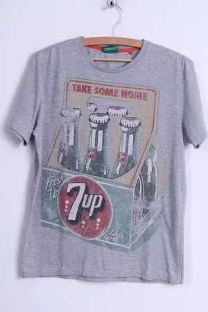 Next Mens M (S) T-Shirt Grey Cotton Graphic 7 Up Seven Up Drink
