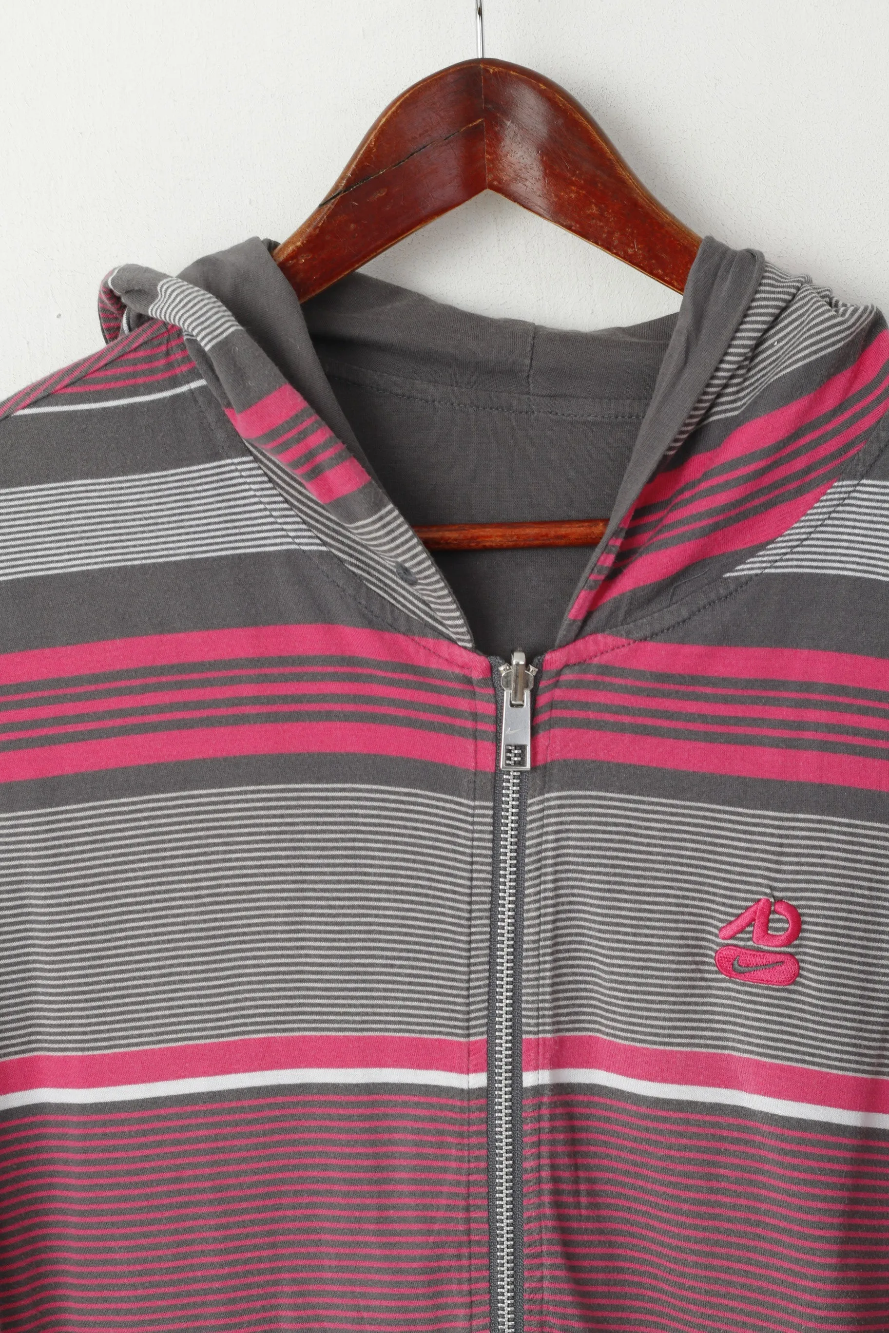Nike Athletic Dept Men L Sweatshirt Grey Cotton Double Sided Hooded Sportswear Top