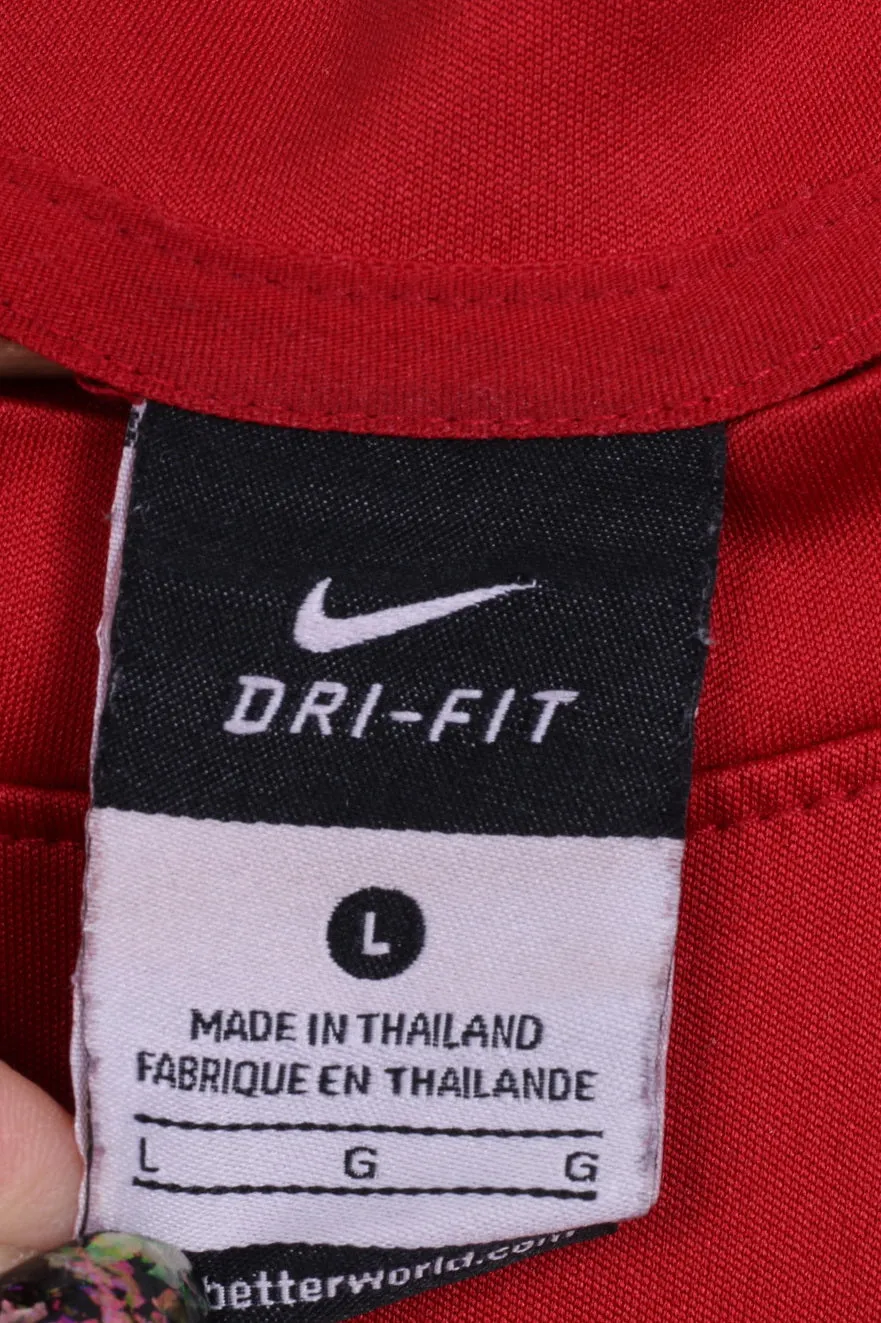 Nike Mens L Shirt Red Dri Fit Sport Training Football Jersey Top