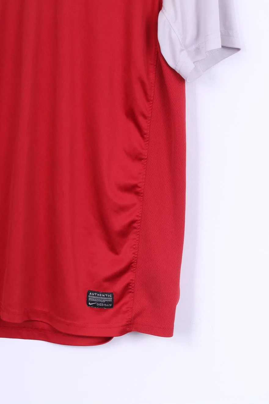 Nike Mens L Shirt Red Dri Fit Sport Training Football Jersey Top