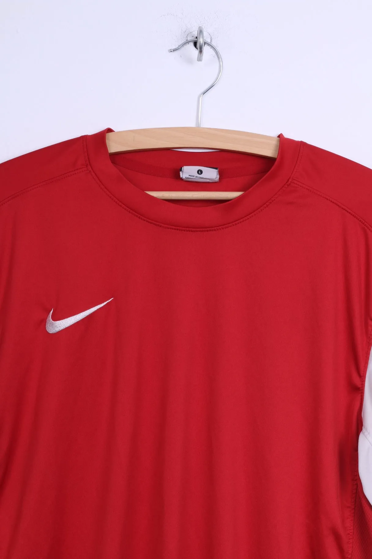 Nike Mens L Shirt Red Dri Fit Sport Training Football Jersey Top