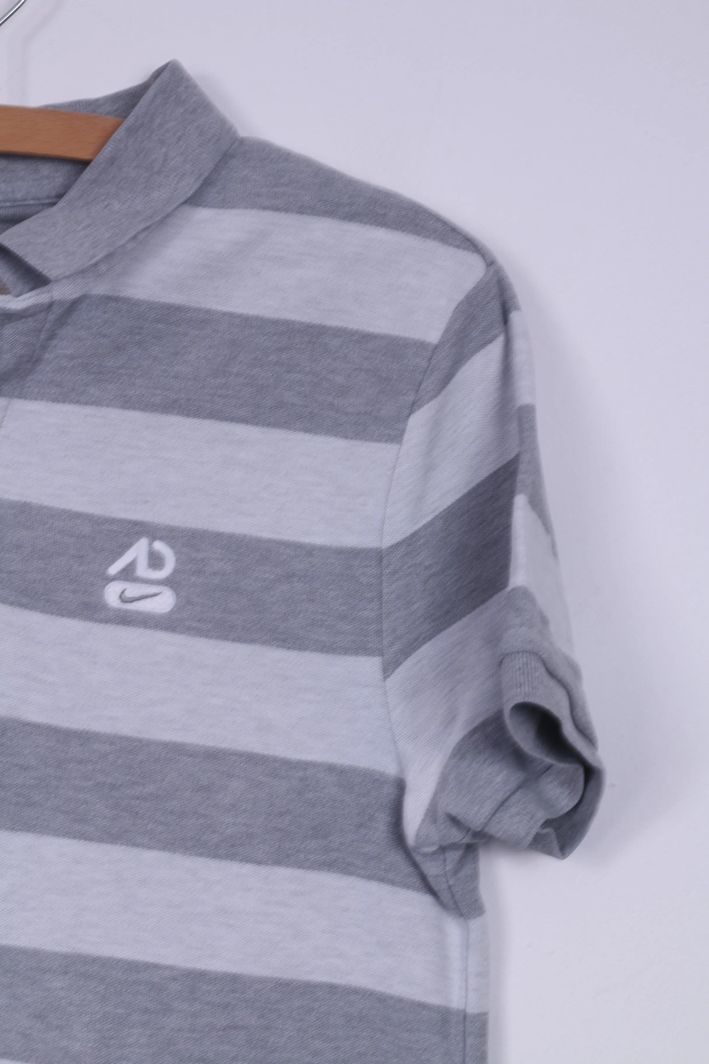 Nike Mens M Polo Shirt Grey Short Sleeve Striped Cotton