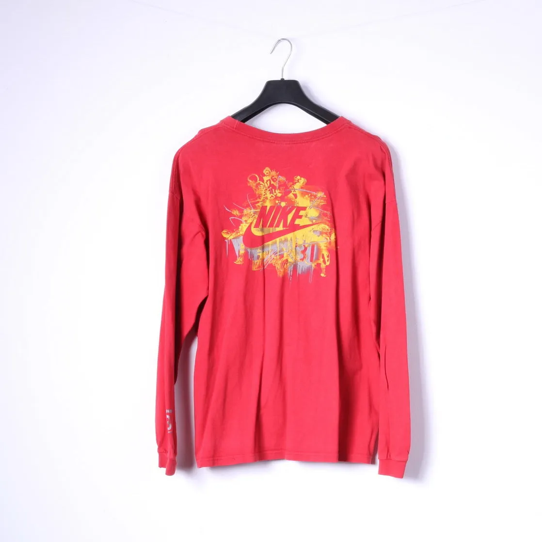 Nike Mens XL Shirt Red Crew Neck Long Sleeve Cotton Logo Top