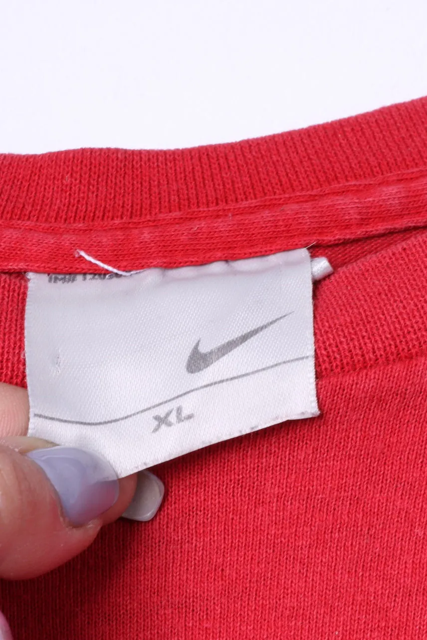 Nike Mens XL Shirt Red Crew Neck Long Sleeve Cotton Logo Top