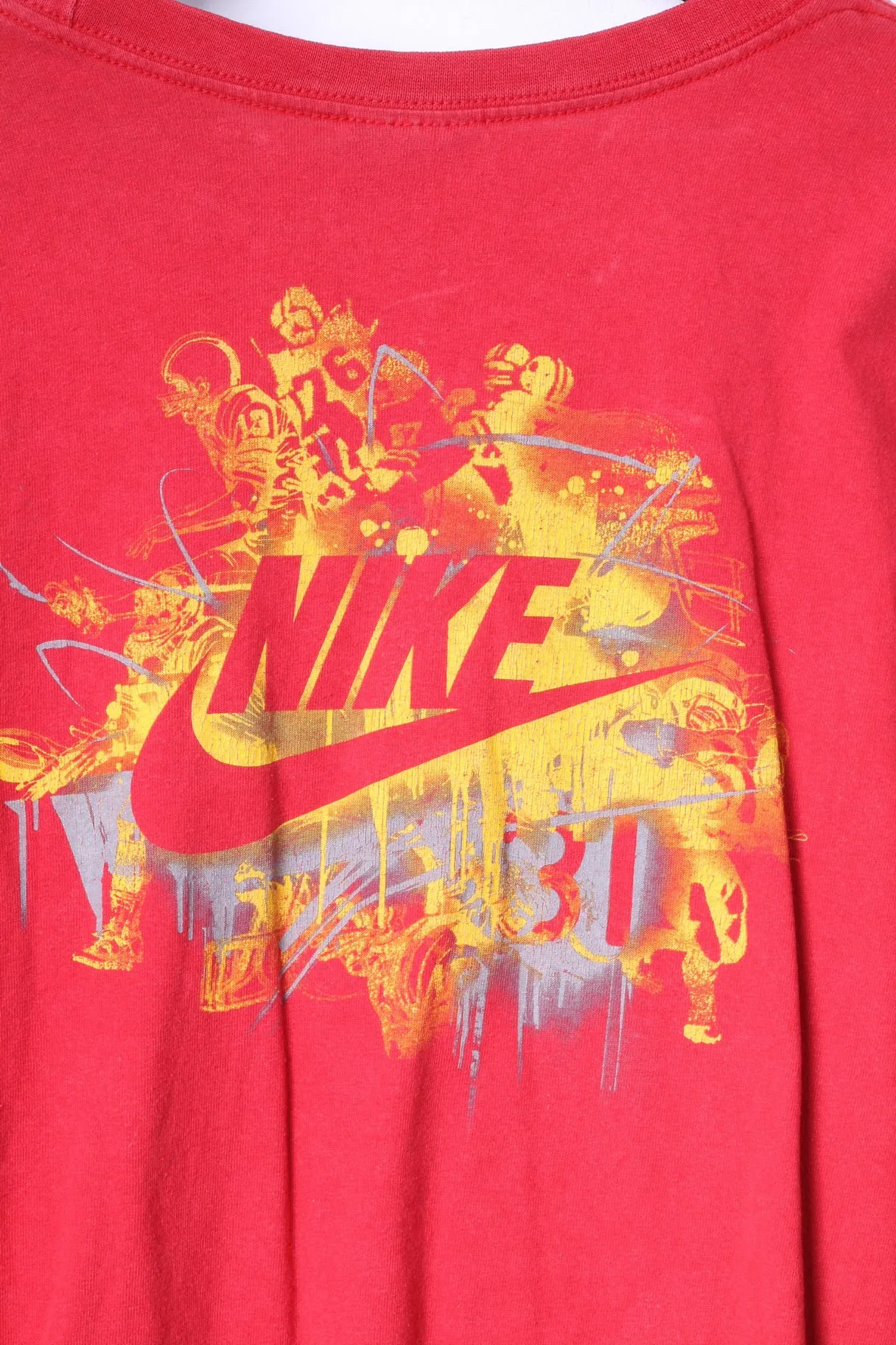 Nike Mens XL Shirt Red Crew Neck Long Sleeve Cotton Logo Top