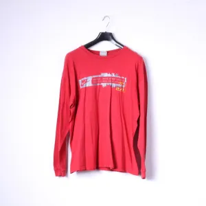 Nike Mens XL Shirt Red Crew Neck Long Sleeve Cotton Logo Top