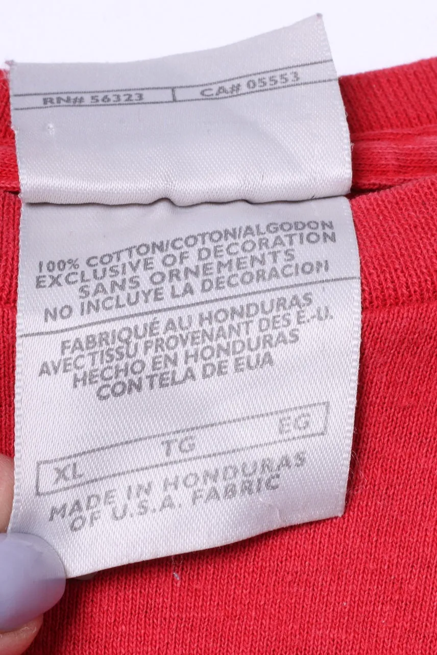 Nike Mens XL Shirt Red Crew Neck Long Sleeve Cotton Logo Top
